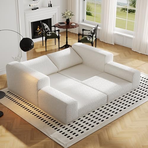 Cloud Modular Sectional Sofa, DIY Combination Modular Couch for Living Room, Unique Knitted Fabric Love Seat Couches with 2 Pillows
