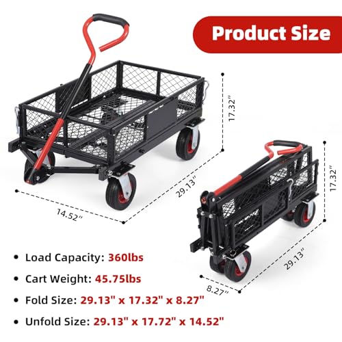 880lbs Steel Garden Dump Cart, Heavy Duty Yard Dump Utility Wagon w Removable Mesh Sides, Utility Metal Wagon w 180° Rotating Handle