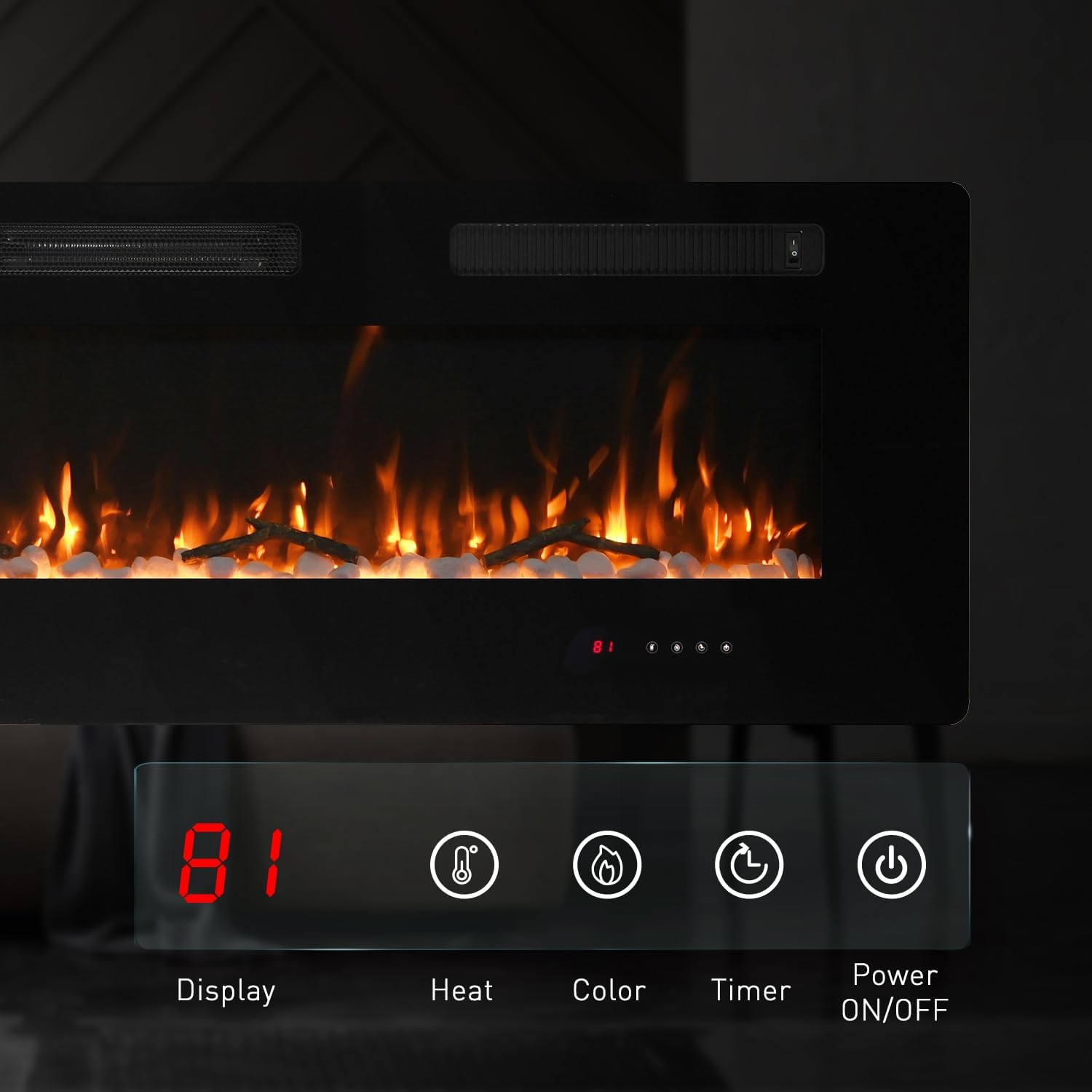 Electric Fireplace, 60 inch Recessed Wall Mounted Fire Place Heater with Remote Control Timer LED Adjustable Flame for Living Room Bedroom