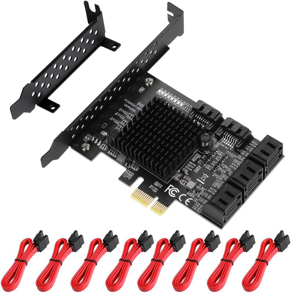 MZHOU PCI-E 1X Interface 3.0 10 Port SATA Card with 10 SATA Cables & SATA Power Splitter Cable and Low Profile Bracket - 6Gbps SATA 3.0 PCIe Card