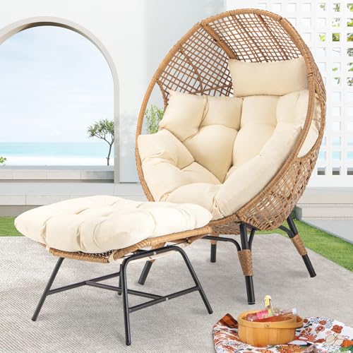 NICESOUL Egg Chair Indoor Outdoor, Large Egg Lounge Chair w/Ottoman, Oversized Comfy Cushioned Brid Cage Seat 440lbs