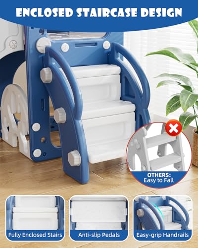 XJD 5 in 1 Toddler Slide, Kids Slide for Toddlers Age 1-3, Outdoor Indoor Playset for Toddlers with Basketball Hoop and Ball