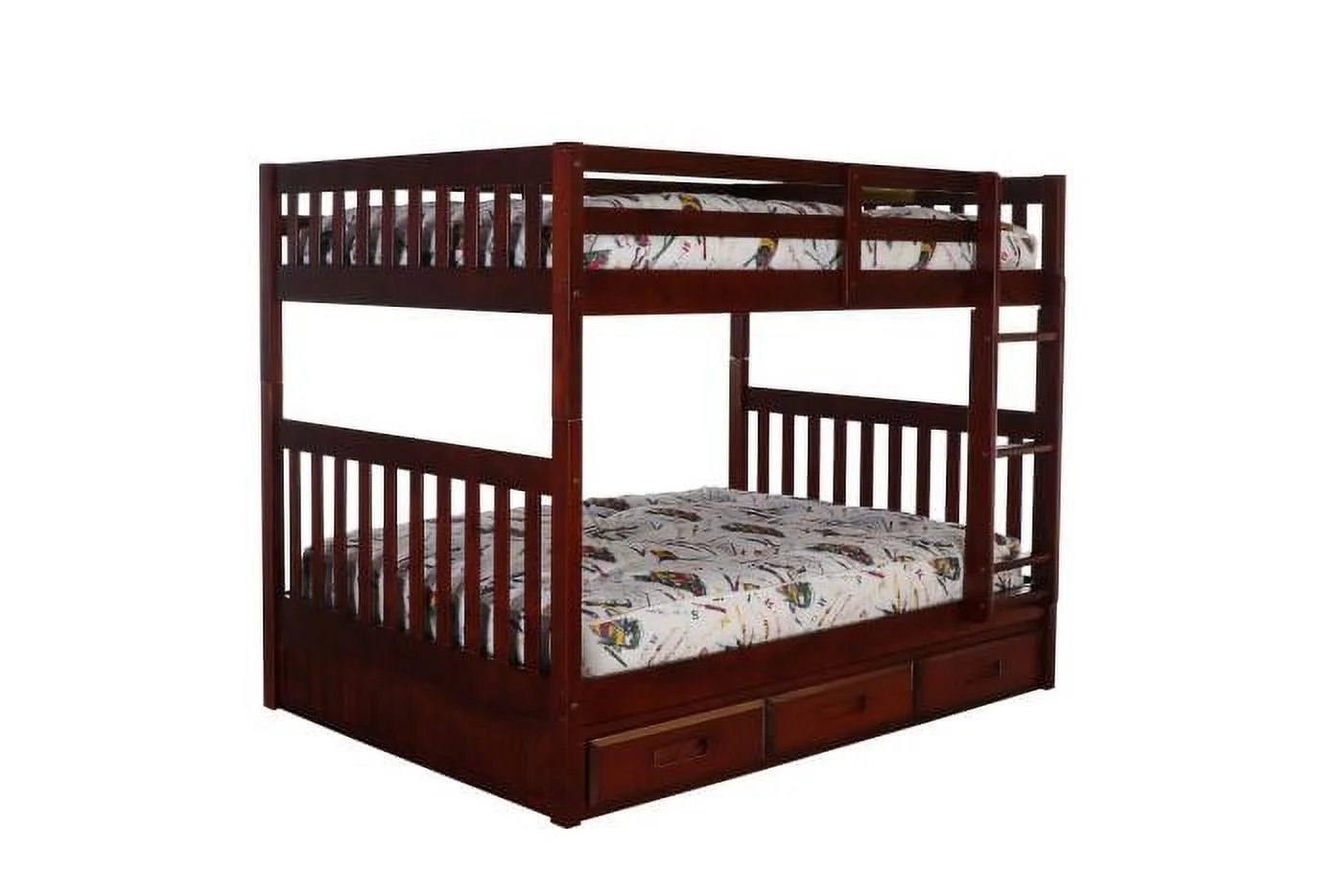 Discovery World Furniture - Full over Full Size Ladder Bunk Bed with 3 Drawers, Bunk Bed with Storage, Merlot