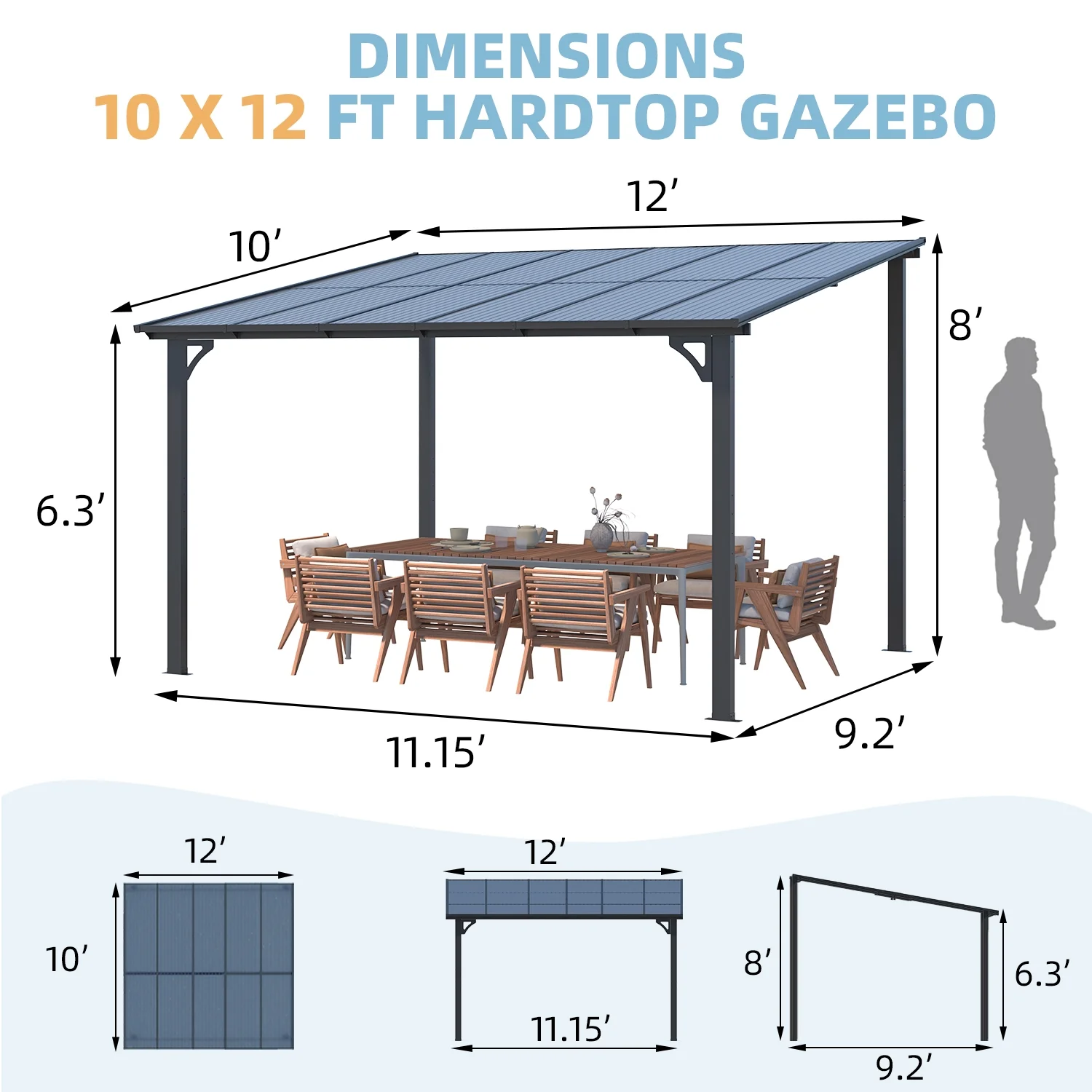 AECOJOY 10' x 12' Hardtop Gazebo Outdoor Aluminum Pergola ​for Garden, Patio, Backyard-​Gray