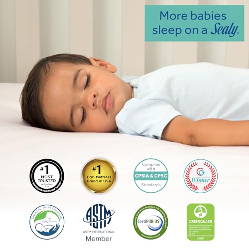 SEALY BABY OmniPedic Refresh Breathable Crib Mattress, GREENGUARD Gold Certified, Made in USA, Removable Knit Cover, 2 Stage, Toddler Bed Fit