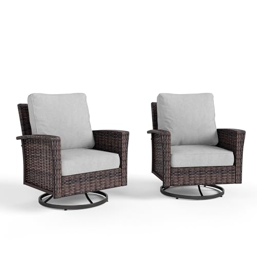 HERA'S HOUSE High Back Patio Furniture Set with Swivel Chairs, Outdoor Wicker Conversation Sets with 5.5" Comfy Cushions, 4 Piece Outside Sofa Sets