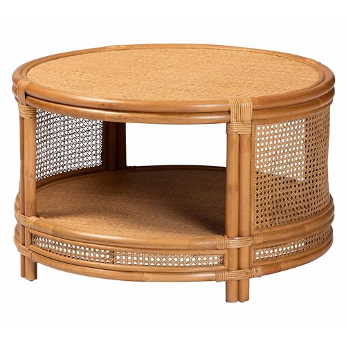 bali & pari Louis Rattan Coffee Table, 2-Tier, Light Honey
