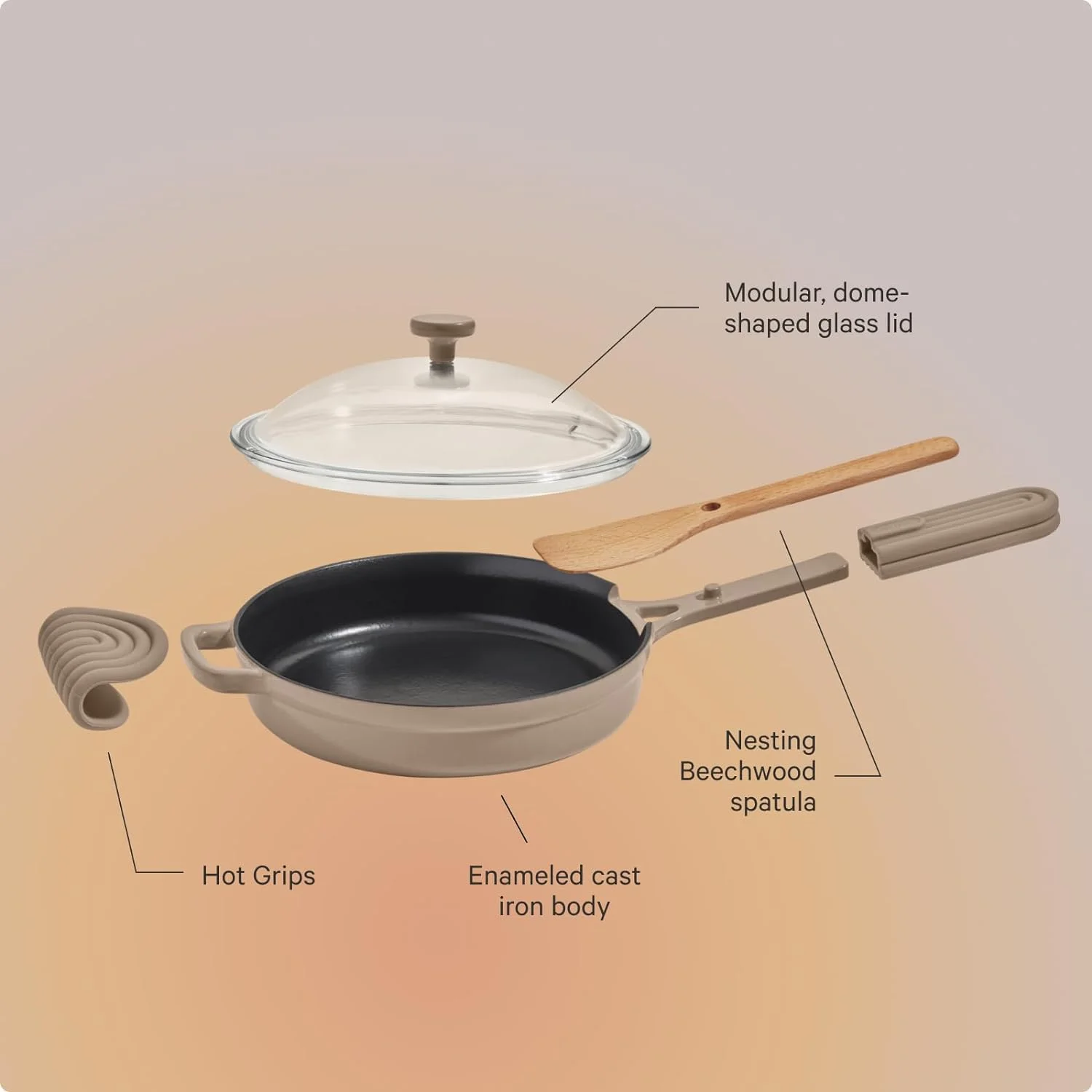 Cas Iron Always Pan | Premium Enameled, oxin- Surface | 10-Inch 8-In-1 Mulifuncional Cookware Sysem | Lid