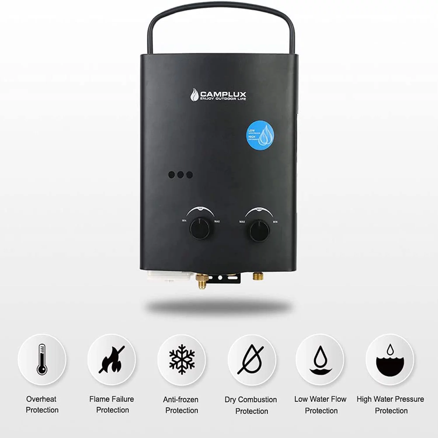 Camplux AY132BP43 Outdoor Portable Propane  Tankless Water Heater with 1.2 V Water Pump Black
