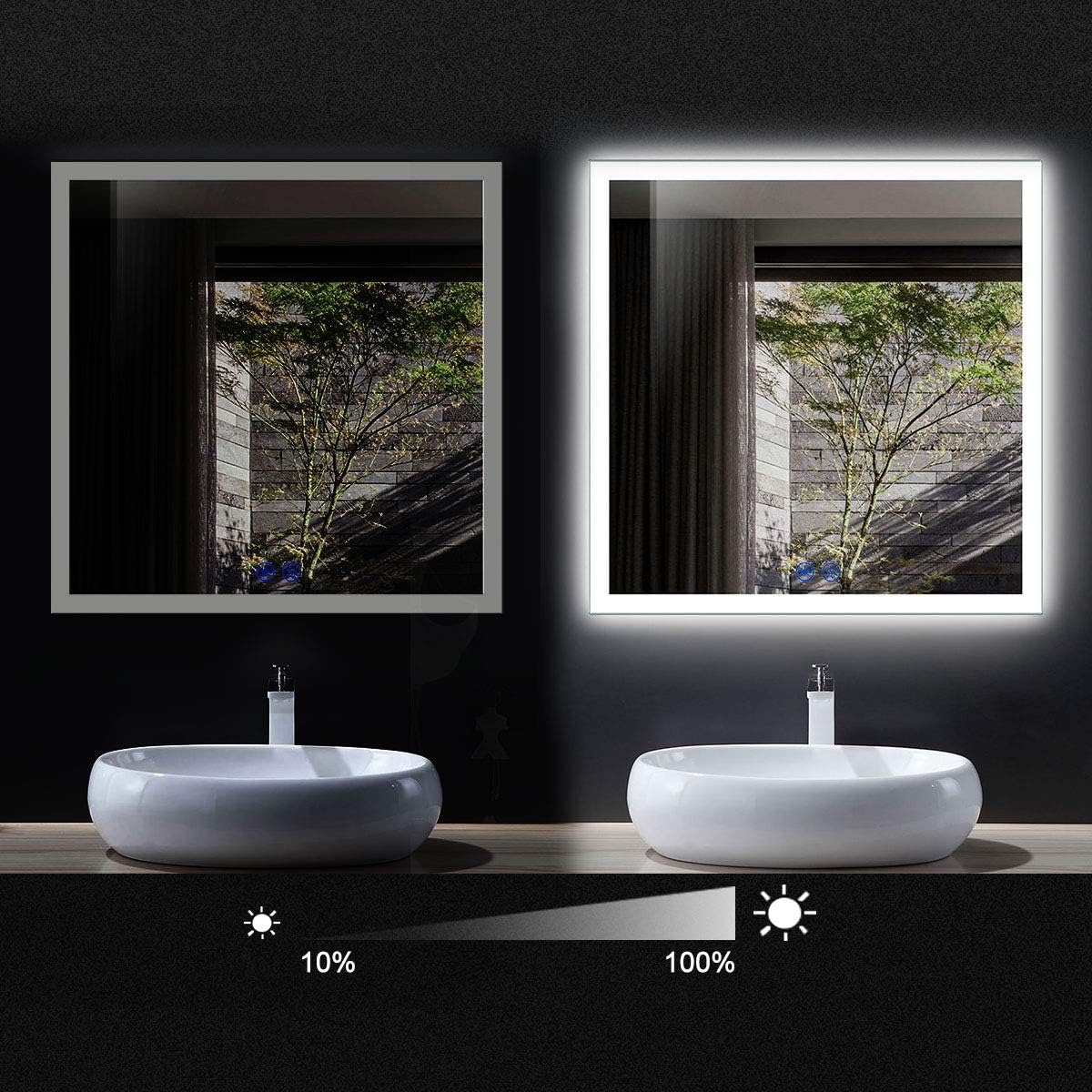 Dimmable LED Bathroom Mirror with Anti-Fog Function, 36x28 in Vertical & Horizontal Mount Illuminated Mirror with Touch Button, CRI>90