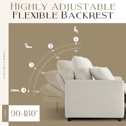 55" 3-in-1 Convertible Sleeper Sofa Bed with Adjustable Backrest - Soft Chenille Futon Couch for Living Room, Office & Apartment, Beige