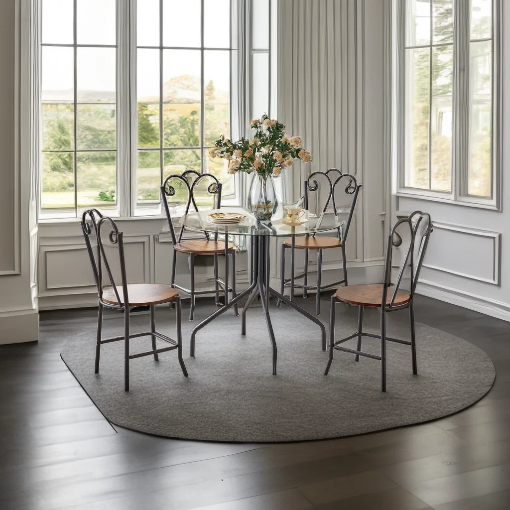 5-Piece Tempered Glass Table w/ 4 Chairs,Modern Round Dining Table Furniture Set for Home, Kitchen, Dining Room,Dining Table and Chair