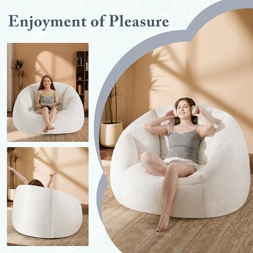 Giant Bean Bag Chair for Adults - Comfy Plush Round Shell Soft Accent Chair, Oversized Cozy Lounge Floor Sofa Reading Chair