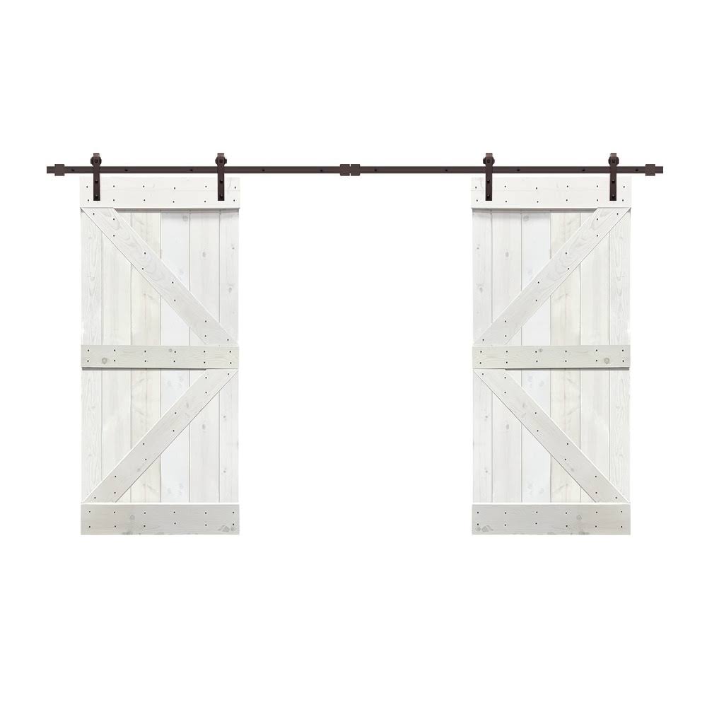 CALHOME Stained K Double DIY Barn Door w/ Hardware Kit - Weather Gray - 76 x 84