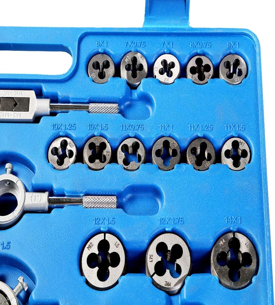 110 Piece Combination Tap and Die Set Alloy Steel 55°- 60° Metric Tools with Carrying Case + Free Glove Amazing Tour