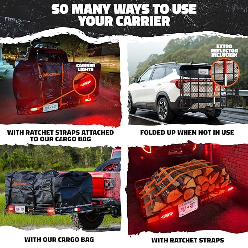 Mockins XXL 72"x36"x6" Folding Trailer Hitch Cargo Carrier w/ 50 CuFt Waterproof Cargo Bag for Hitch Carrier | 500 Lbs Cap Luggage Rack for SUV Car &