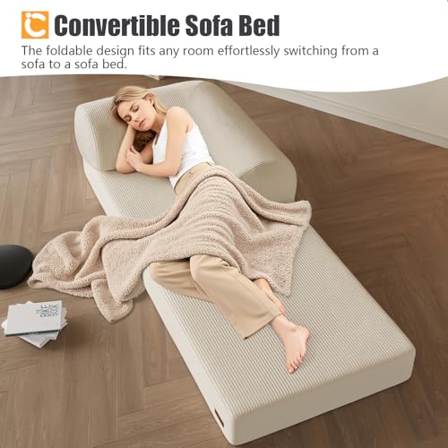 COMAX Folding Sofa Bed, Convertible Chair Bed Corduroy 3-in-1 Foldable Floor Couch with High-Density Foam, Futon Sofa Sleeper Mattress