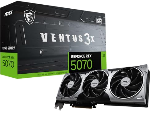 MSI Gaming RTX 5070 12G Ventus 3X OC Graphics Card (12GB GDDR7, 192-bit, Extreme Performance: 2557 MHz, DisplayPort x3 2.1a, HDMI 2.1b