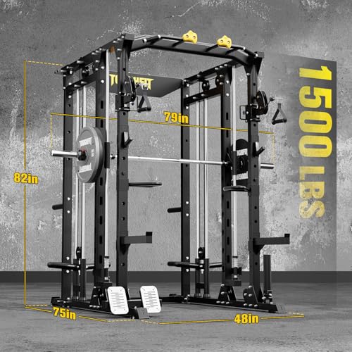 F4 Smith Machine, Power cage with Adjustable Cable Crossover System, All-in-One Squat Rack Training Equipment for Home Gym
