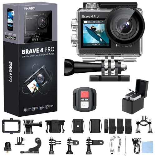 AKASO Brave 4 Pro 4K30 Action Camera with 256GB MicroSD U3 Card 131FT Underwater Waterproof Camera EIS Touch Screen Remote Control with 2x1350mAh