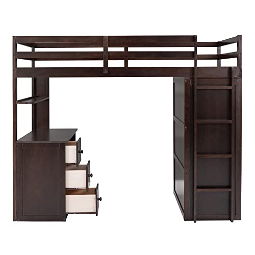 Harper & Bright Designs Full Loft Bed with Desk and Wardrobe,Solid Wood Loft Bed Frame Full with Storage Drawers for Kids Teens Adults