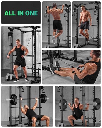C11 Multi-Function Power Rack, 2000 lbs Power Cage with Adjustable Cable Crossover System and More Training Attachment