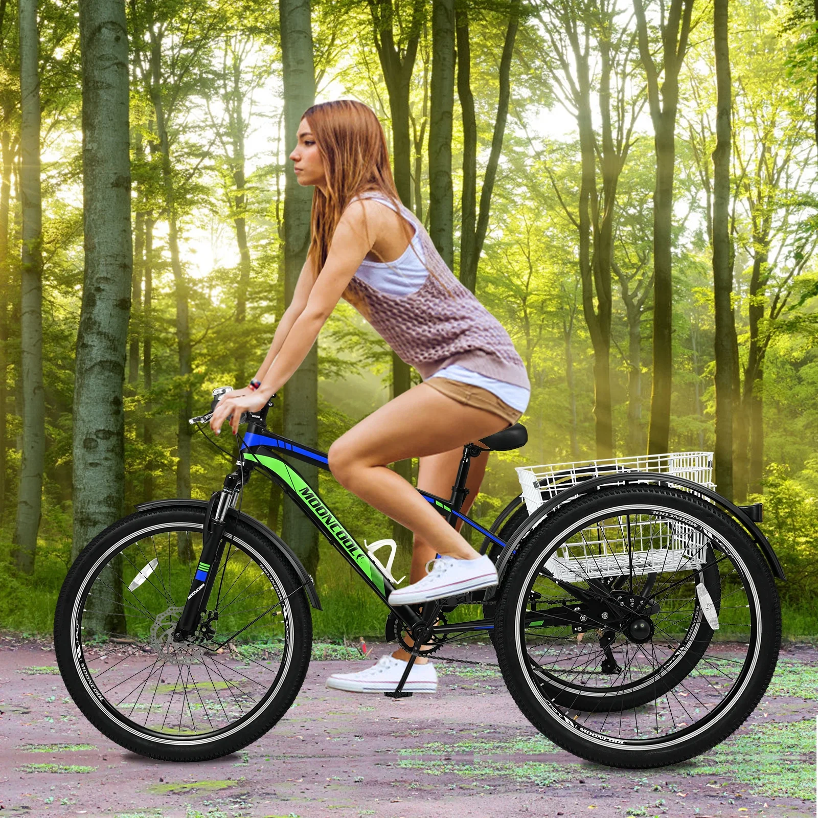 ABORON Adult Mountain Tricycle, 7 Speed Three Wheel Bike, 24/26/27.5 Inch Adults Trikes for Seniors with Shopping Basket