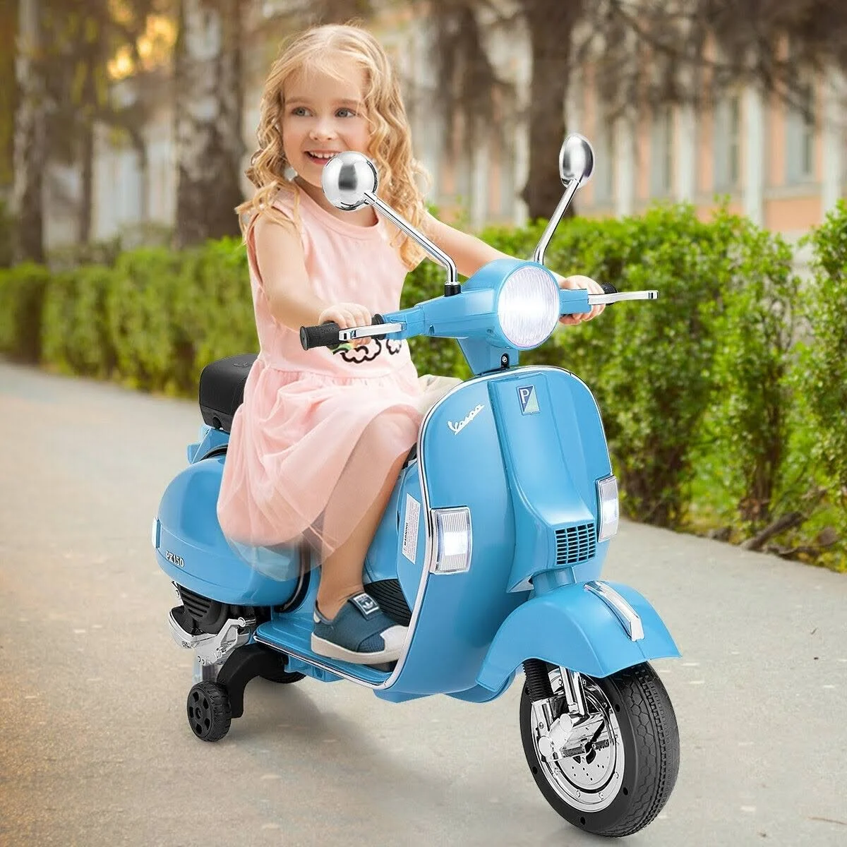 6V Kids Ride on Vespa Scooter Motorcycle with Headlight Blue