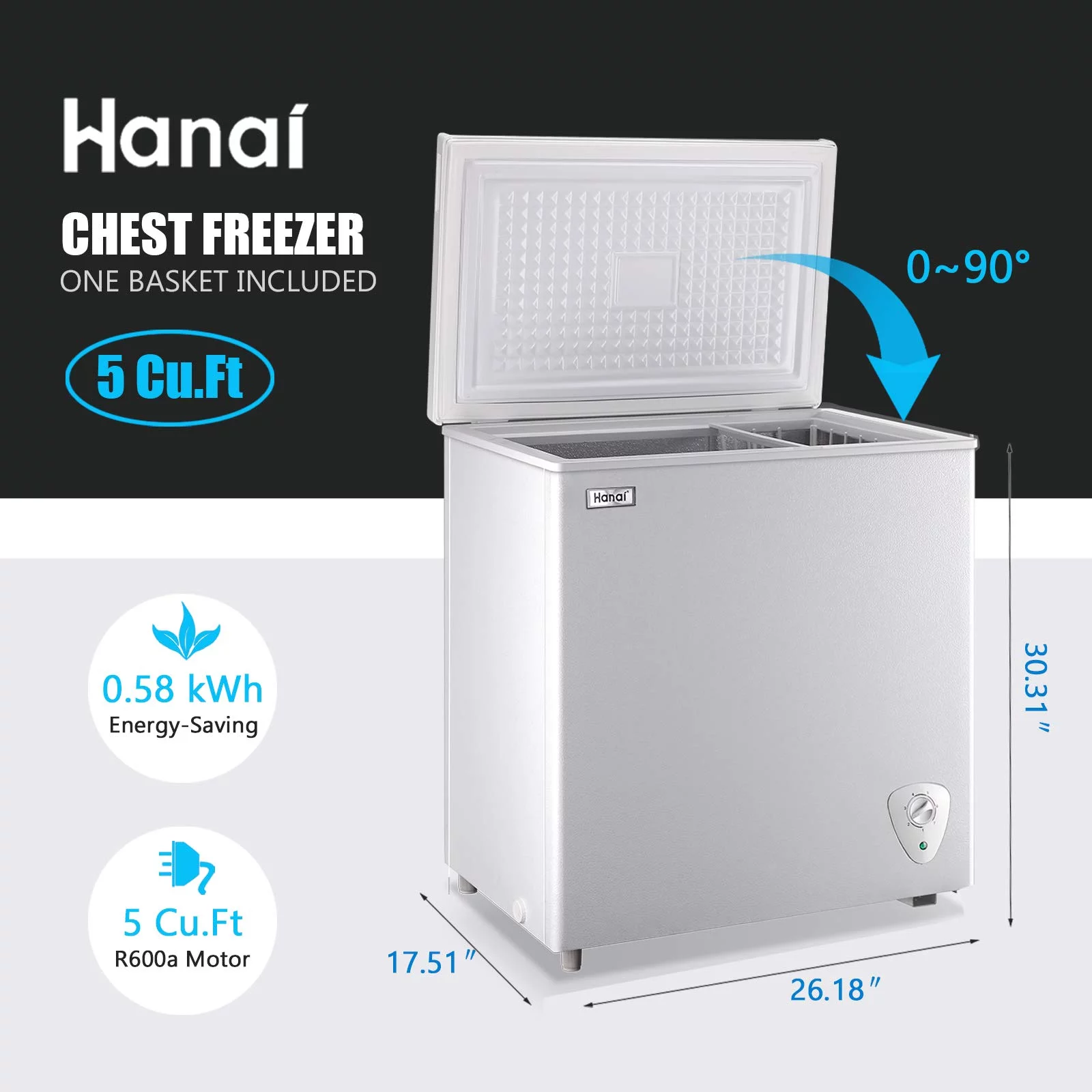 WANAI 5 Cu.ft Freezer, Chest Freezer,White