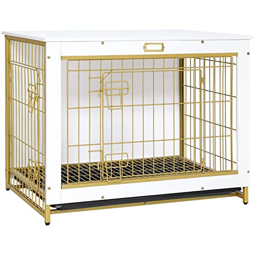 HOOBRO Dog Crate Furniture, 38.6" Large Dog Kennel Indoor, Wooden Cage with Pull-Out Tray