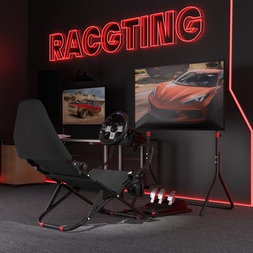 RACGTING Racing Simulator Cockpit with TV Monitor Stand for G920 G29 G923, Sim Racing Cockpit for Thrustmaster T248X T248 T300RS T150 T-GT II