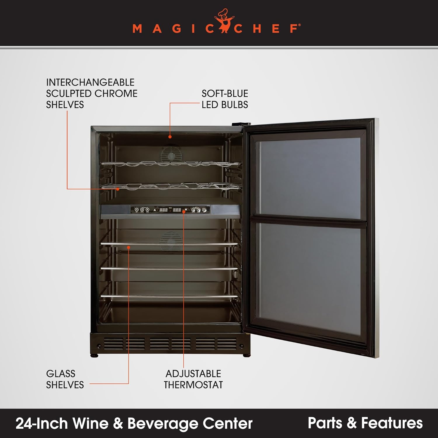 Magic Chef BTWB530ST1 Dual-Zone Wine-and-Beverage Center, Perfect for Use as Freestanding or Countertop Beverage Fridge, 24 Inches, Stainless Steel