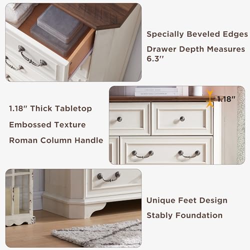 T4TREAM Farmhouse 5 Drawers Dresser for Bedroom, 48" Tall Wood Rustic Chest of Drawers with Natural Texture, Vintage Design