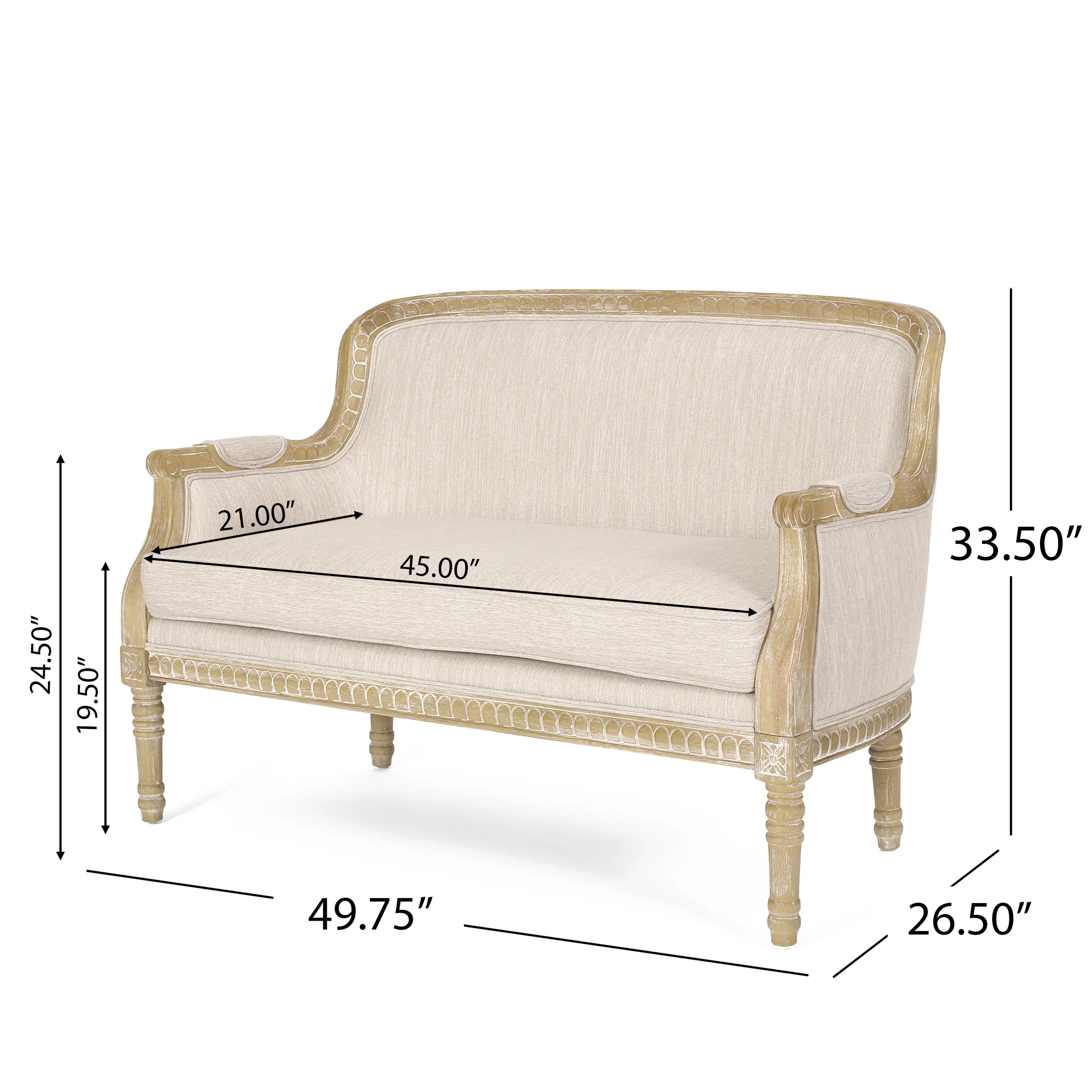 Noble House Litch Indoor French Country Fabric Upholstered Loveseat, Natural and Beige