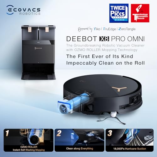 ECOVACS DEEBOT T50 MAX PRO Omni Robot Vacuum and Mop, 18,500Pa Suction, 18mm Auto-Lift, ZeroTangle &TruEdge 2.0, AIVI 3.0 Obstacle Avoidance