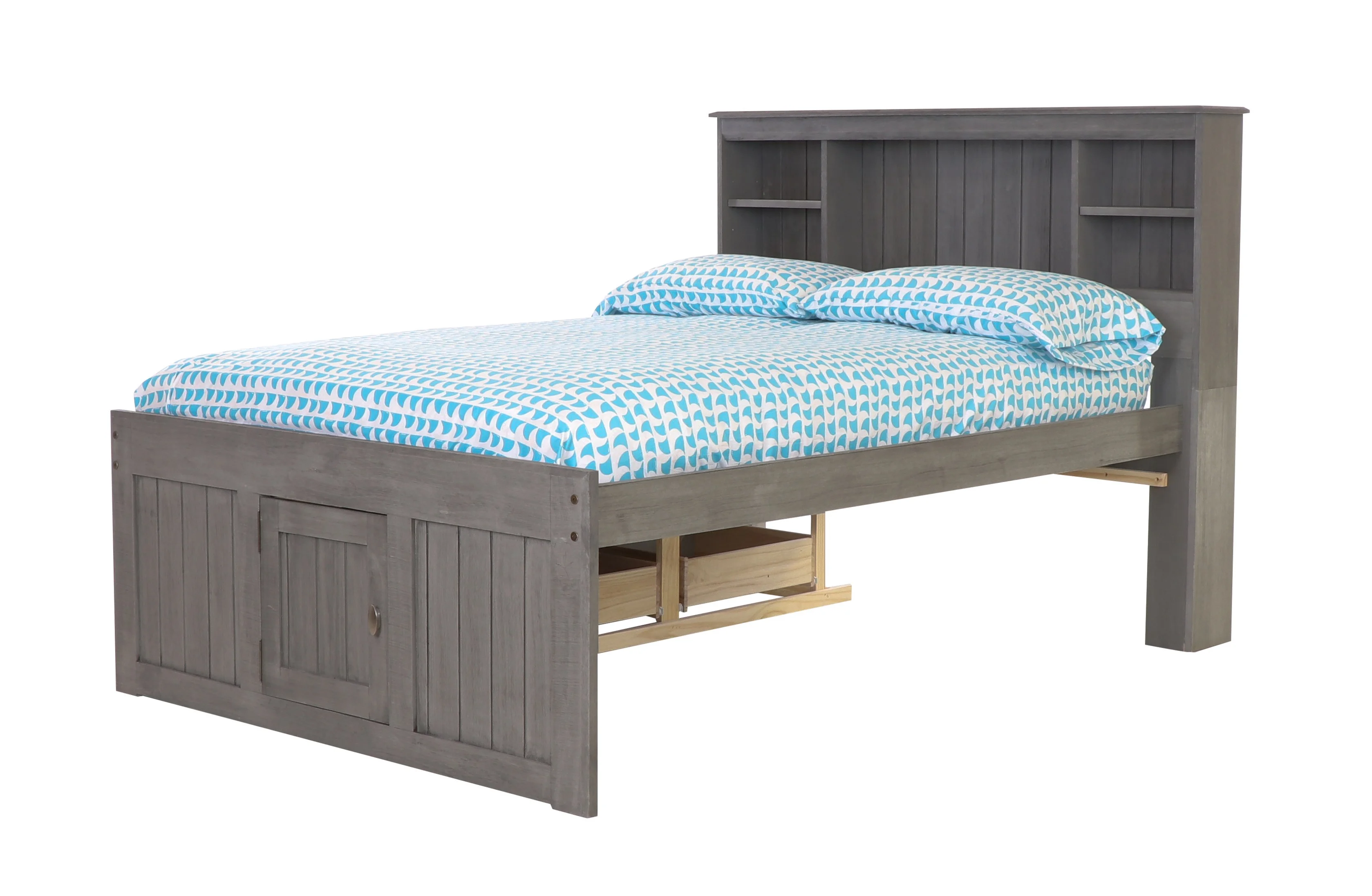 Discovery World Furniture - Full Size Bed Frame with Headboard Bookcase Captain Bed with 6 Drawers, Full Size Bed with Storage, Charcoal