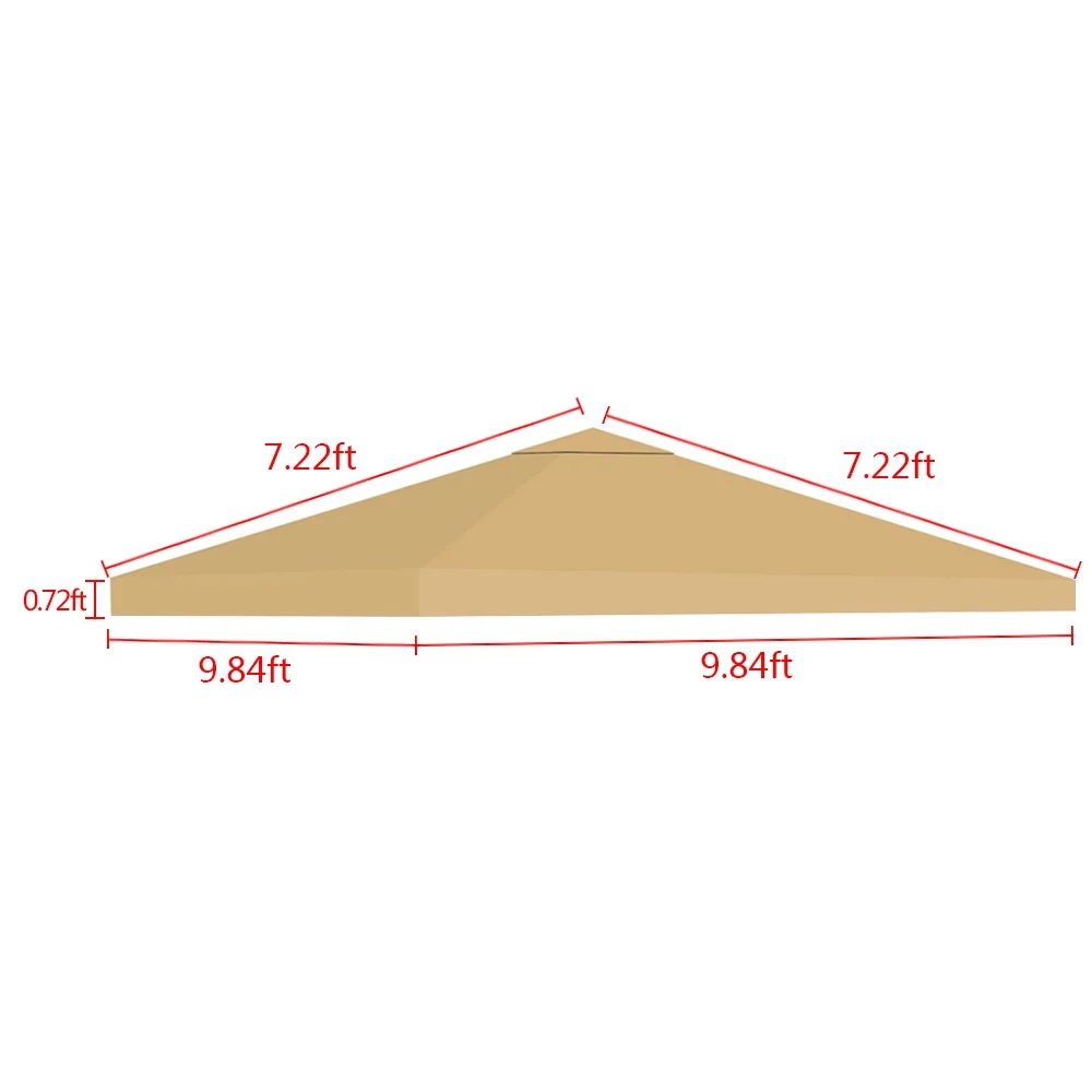10x10ft Replacement Top Canopy Waterproof Cover Square Anti-UV Canopy Roof Pavilion Gazebo Tent Sunshade 10'x10' Khaki 1 Tier