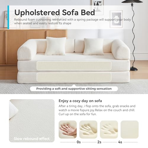 Convertible Sleeper Sofa Bed with Cylindrical Pillow, Comfy Foldable Sofa Bed Compressed Sofa in Box