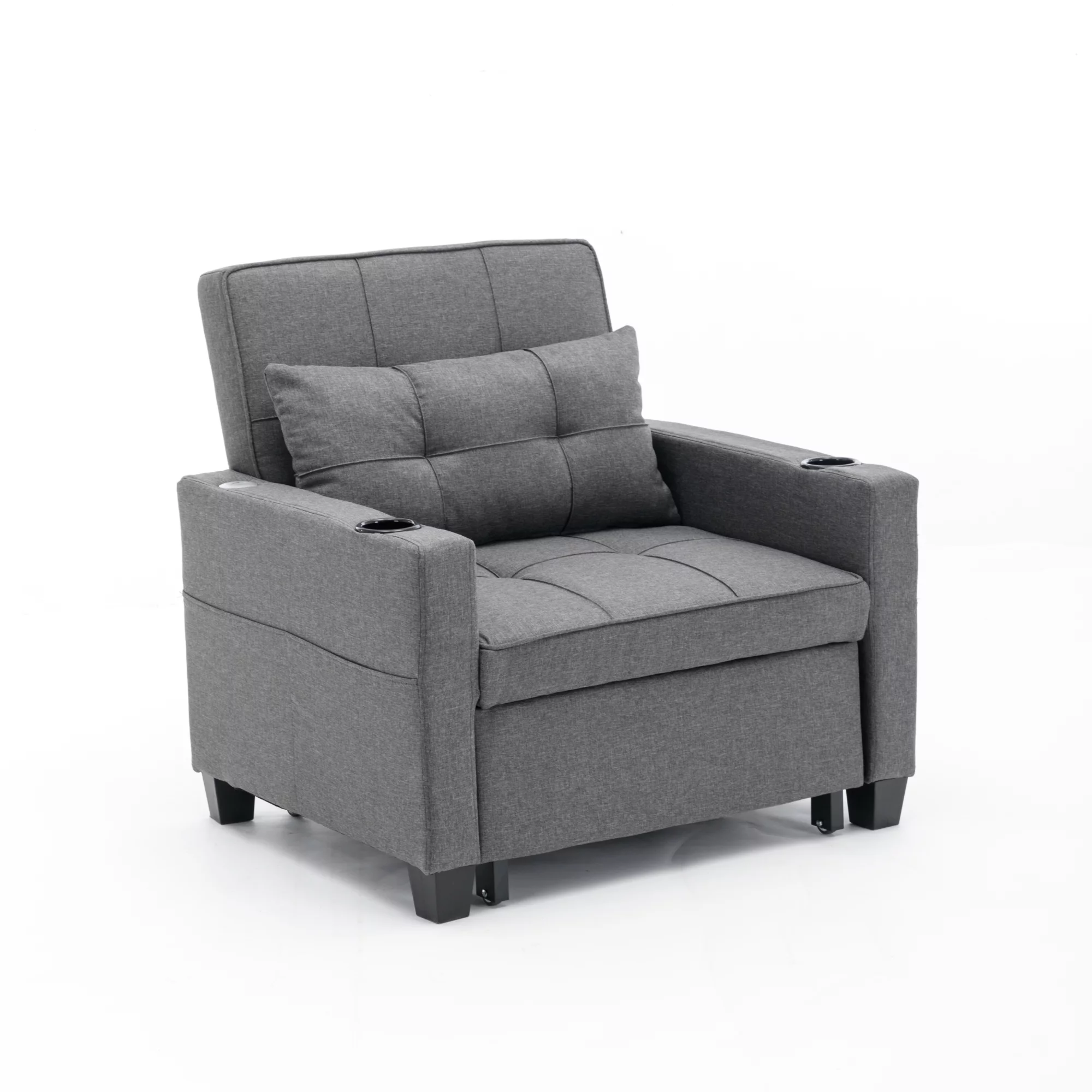 Futon Chair Bed Convertible Chair 3-in-1 Pull Out Sleeper Chair Beds with USB Ports, Armchair Bed Sleeper for Living Room (Dark Grey Linen)