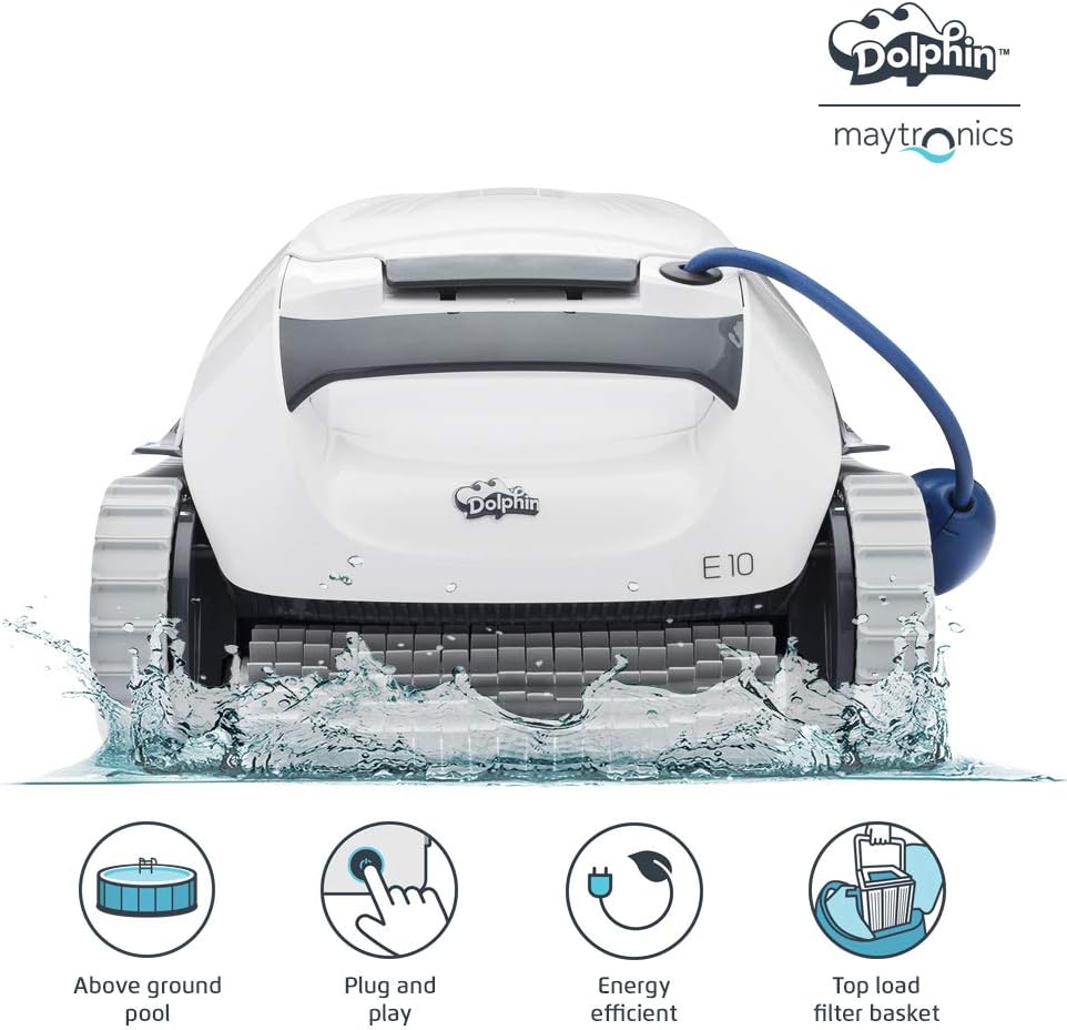 Dolphin E10 Robotic Pool [Vacuum] Cleaner - Ideal for Above Ground Swimming Pools up to 30 Feet - Powerful Suction to Pick up Small Debris