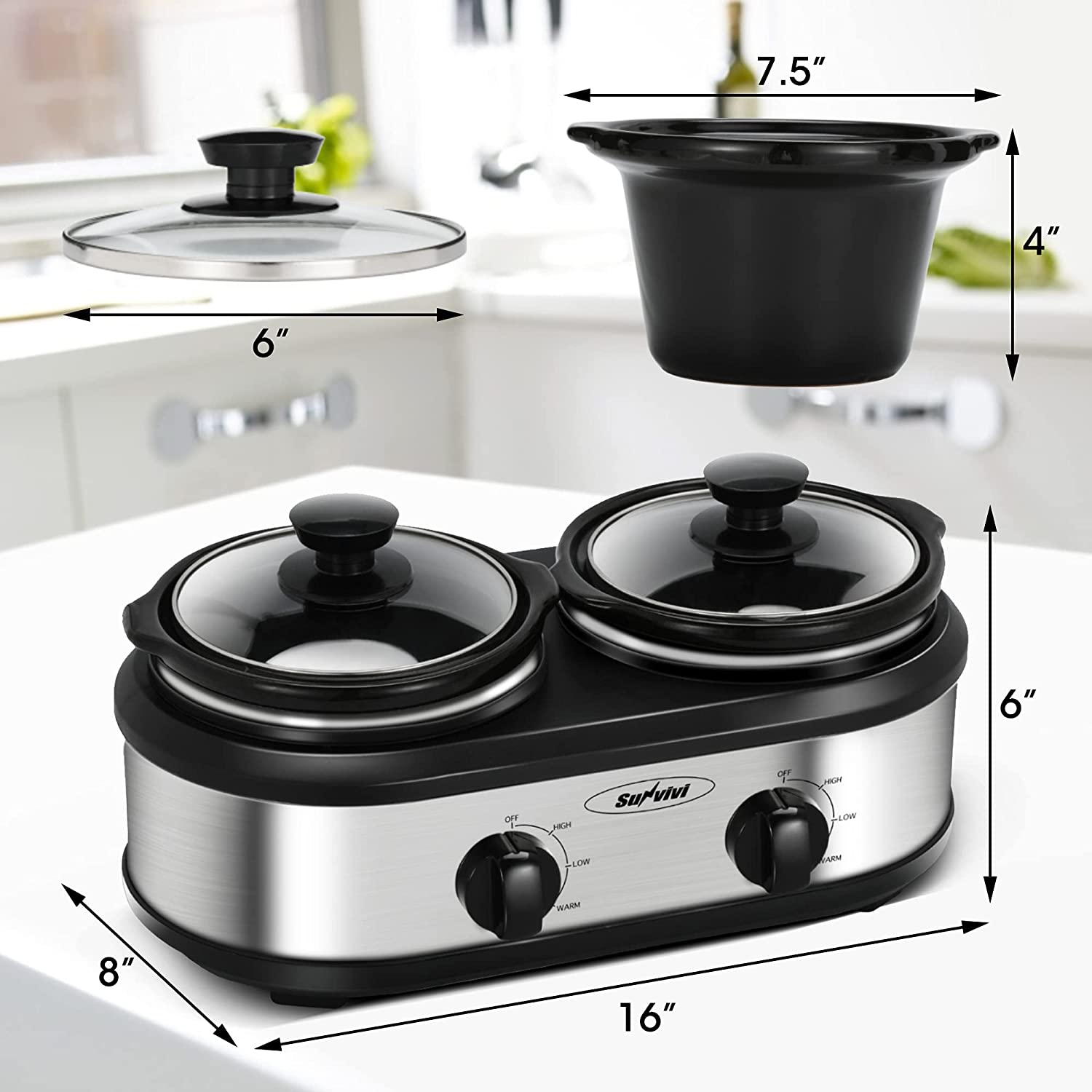Slow Cooker, Dual and Triple Slow Cooker Buffet Server Multiple Pot Food Warmer