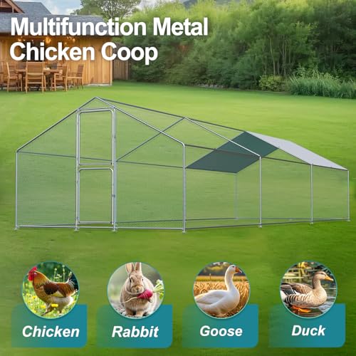 Large Chicken Coop, Chicken Coops for 30 Chickens, Chicken Runs for Yard with Water Poof & UV Resistance Cover