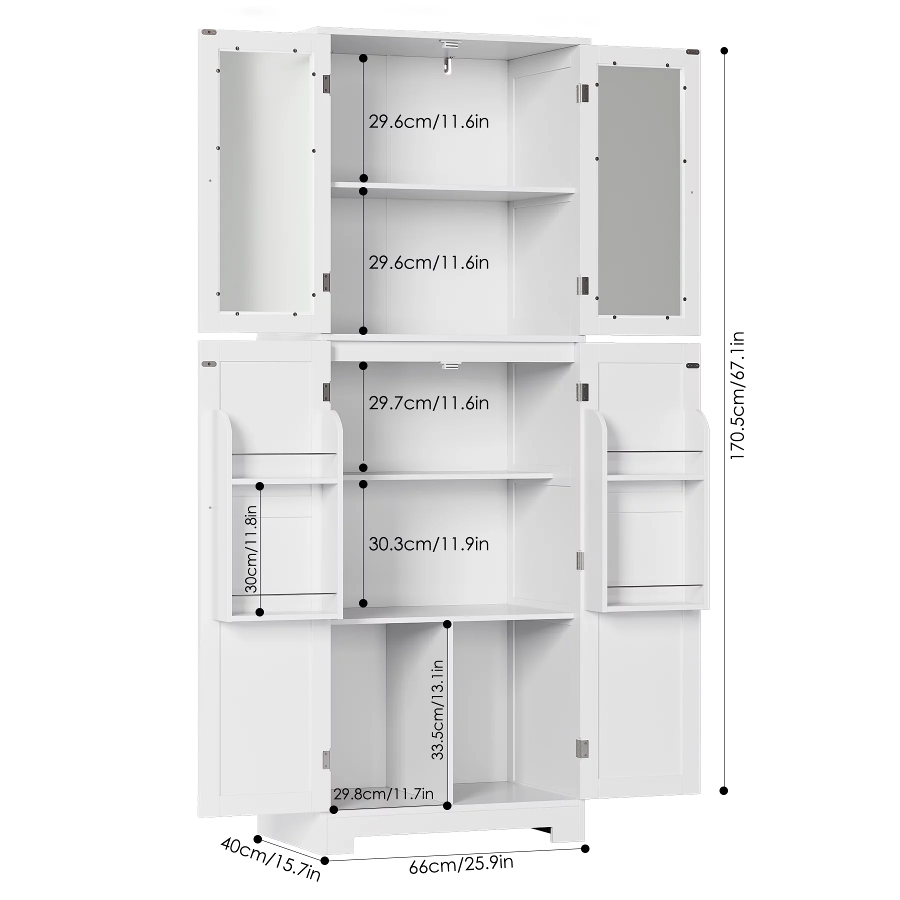 Homfa Farmhouse Kitchen Pantry Cabinet,  67'' Food Storage Cabinet with Frosted Glass Doors for Dining Room, White