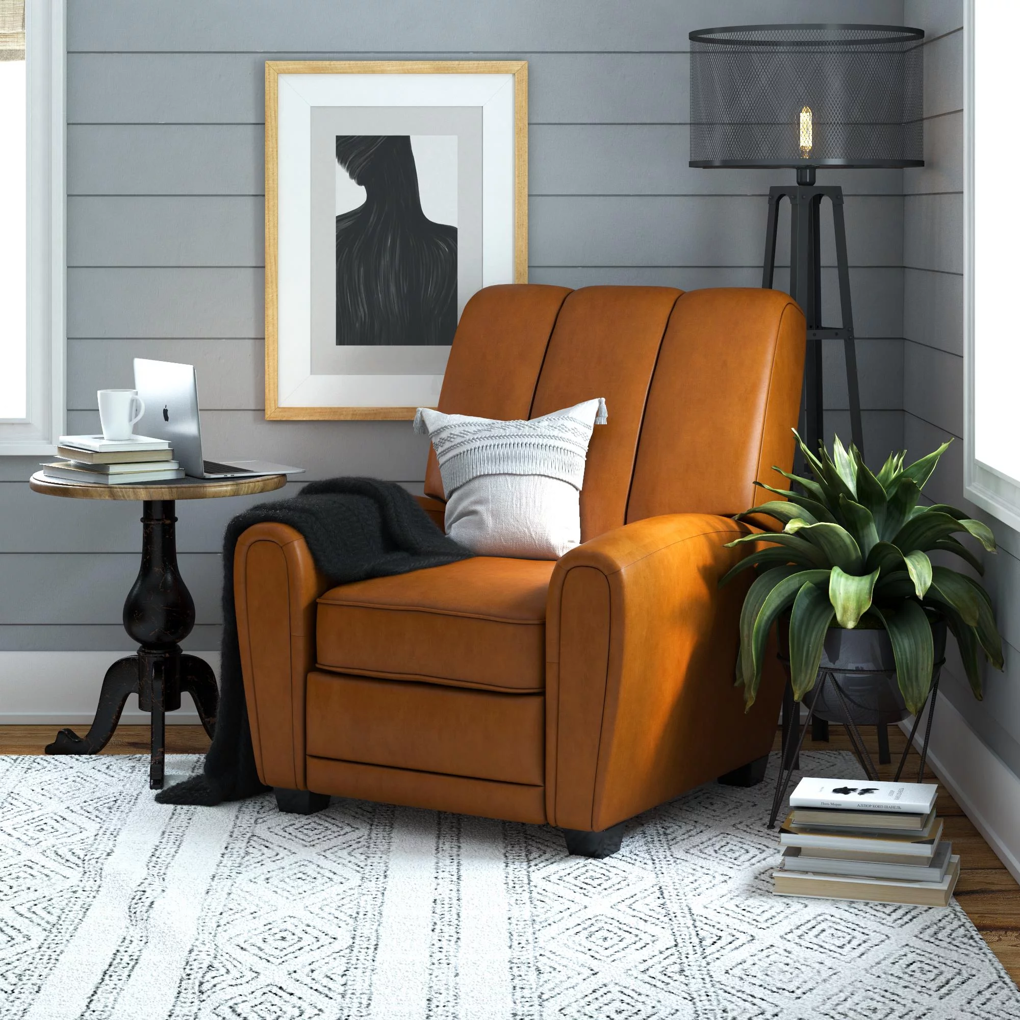 Better Homes & Gardens Vertical Channel Pushback Recliner Chair, Camel Faux Leather