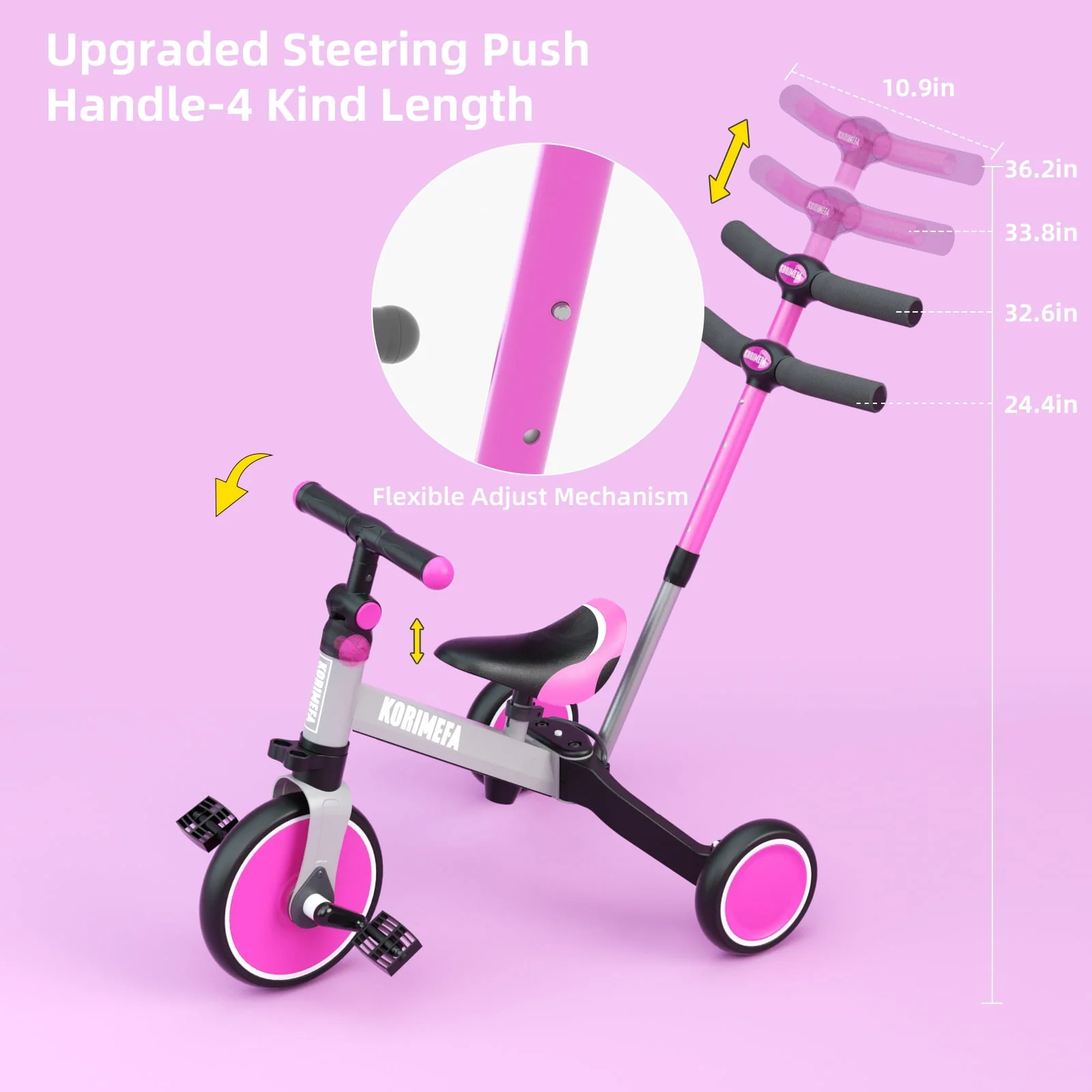 KORIMEFA Toddler Bike with Push Handle,Tricycles for 1 to 3 Years Old, Toddler Tricycle with Push Handle for Boy Girl, Baby Bike Balance Bike