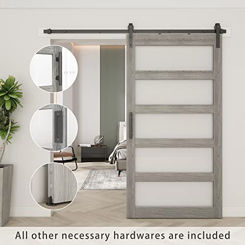 BARNSMITH 42in x 84in Glass Barn Door with 7FT Sliding Door Hardware Kit Included & Handle