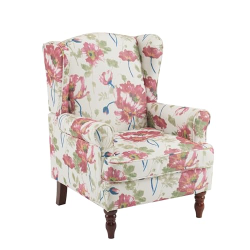 MELLCOM Floral Accent Chair, High Back Upholstered Armchair with Solid Legs, Leisure Single Sofa Chair for Living Room, Bedroom, Home Office