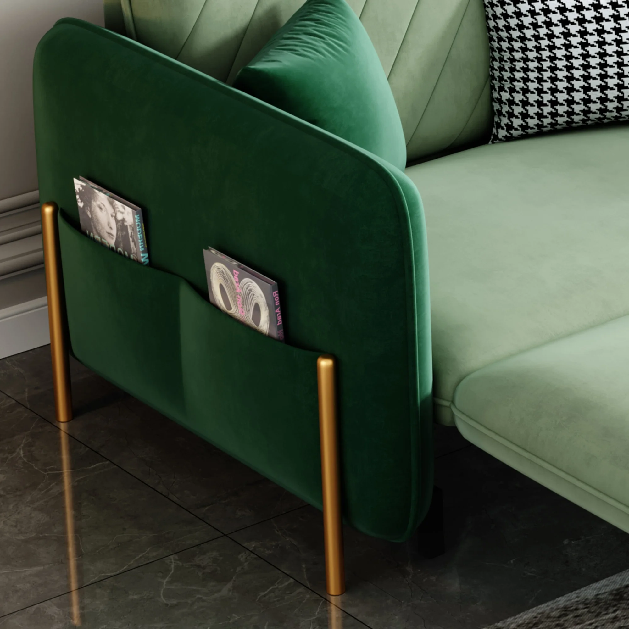 53.5" Full Sleeper Sofa Green Upholstered Convertible Sofa Bed 3 in 1 Sleeper Sofa Couch Bed