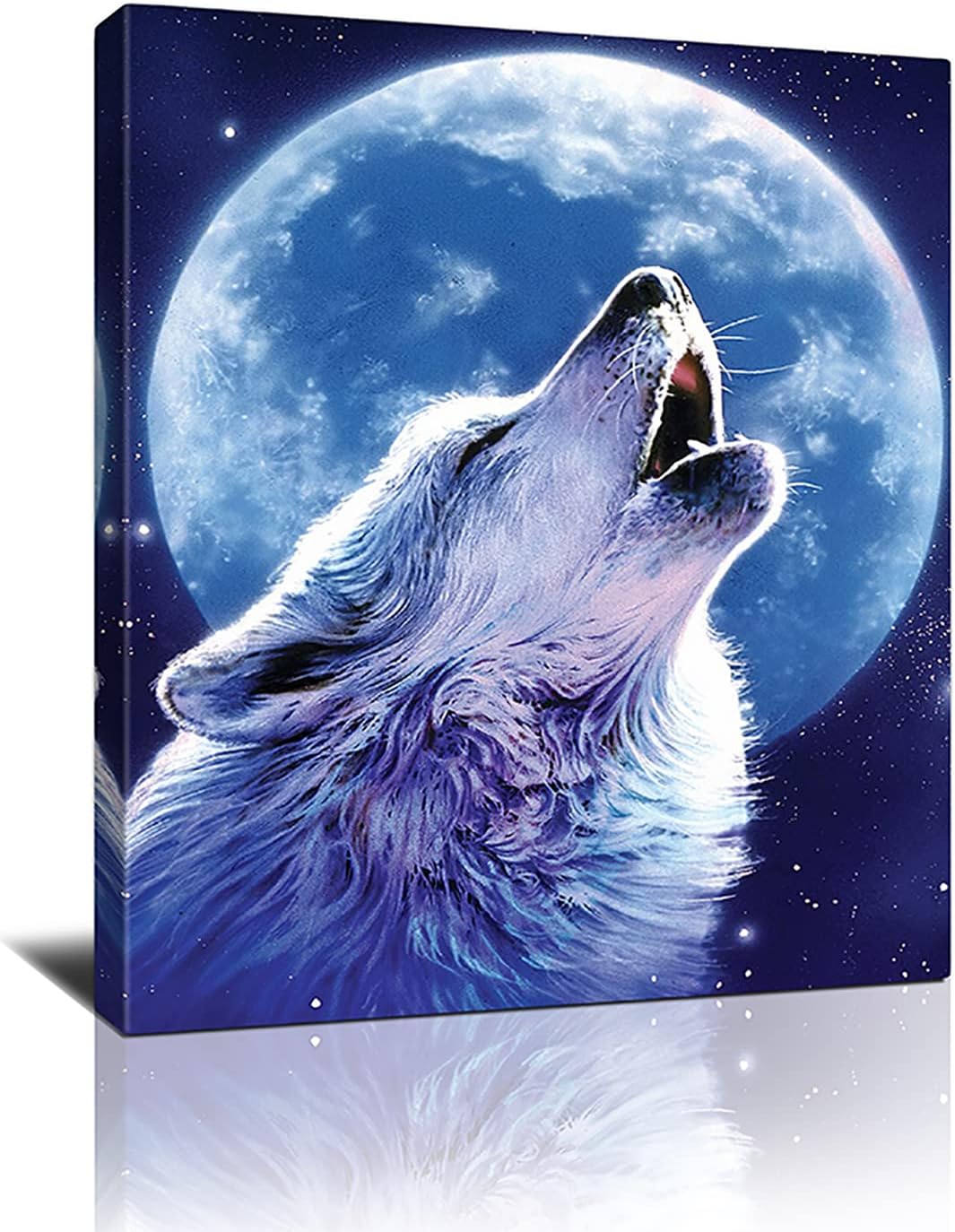 Wolf Canvas Print Wall Art Moon And Howling Wolf Painting Wall Decor Modern Artwork Framed Ready To Hang For Office Living Room Bedroom Kitchen Home