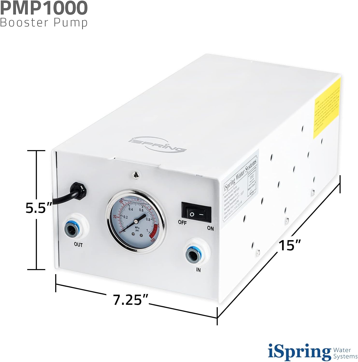 iSpring PMP1000 Water Booster Pump for High Capacity RO Membrane and Commercial Reverse Osmosis System Up to 120 psi, 3/8” Quick Connect Fitting